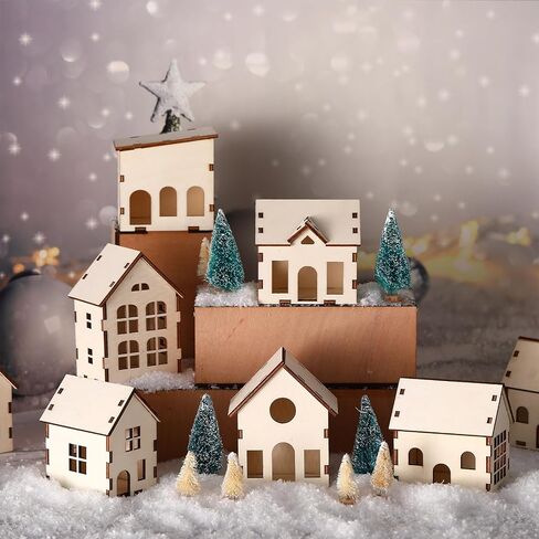 Hiboom 12 Pieces DIY Christmas Village Sets Wood Village Houses for Kids Adult Christmas Mini Wooden House Crafts Gift for Winter Xmas Party Decorations in Kuwait