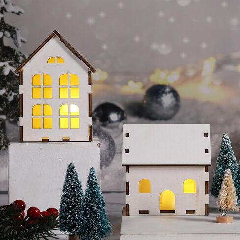 Hiboom 12 Pieces DIY Christmas Village Sets Wood Village Houses for Kids Adult Christmas Mini Wooden House Crafts Gift for Winter Xmas Party Decorations in Kuwait