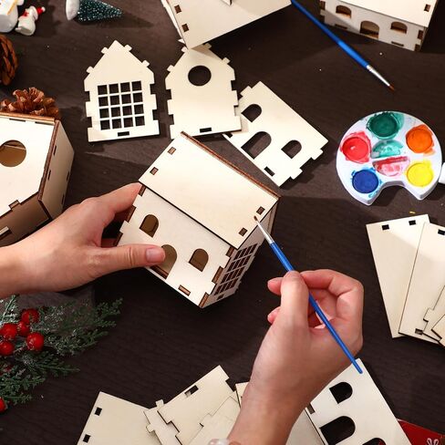 Hiboom 12 Pieces DIY Christmas Village Sets Wood Village Houses for Kids Adult Christmas Mini Wooden House Crafts Gift for Winter Xmas Party Decorations in Kuwait