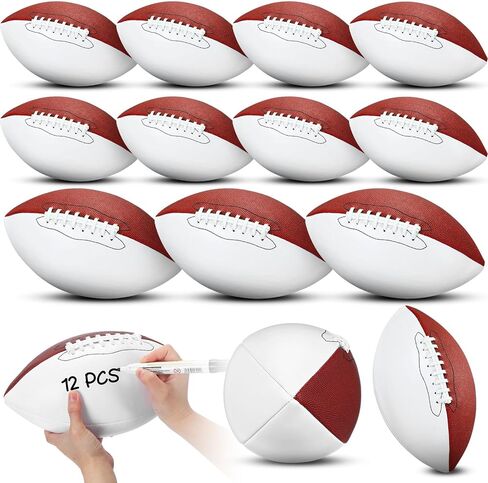 11.02in Blank Autograph Football Size 9 Blank Football with 1 Brown and 3 White Panels Brown Football for Autographs Customized Football Trophy for Rugby Game in Saudi Arabia