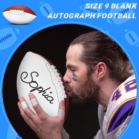 11.02in Blank Autograph Football Size 9 Blank Football with 1 Brown and 3 White Panels Brown Football for Autographs Customized Football Trophy for Rugby Game in Saudi Arabia
