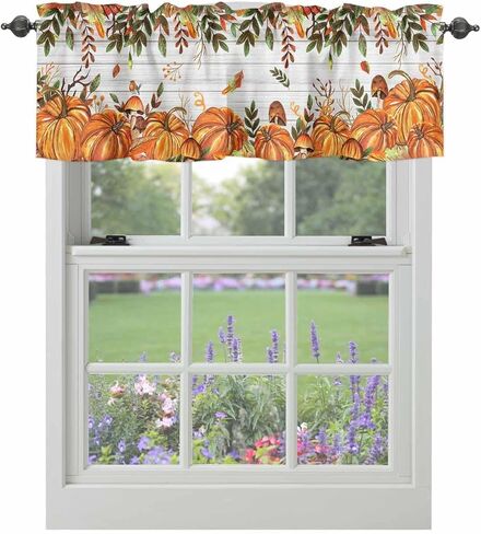 سقوط الشكر الستار الستارة للنوافذ اليقطين قضيب جيب الستارة نافذة العلاجات 1 لوحة الفطر القيقب يترك الخشب الحبوب الستائر القصيرة للمطبخ نوافذ الحمام غرفة نوم 42x12in in Kuwait