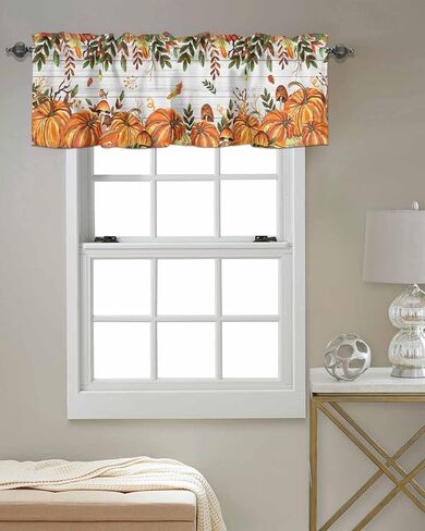 سقوط الشكر الستار الستارة للنوافذ اليقطين قضيب جيب الستارة نافذة العلاجات 1 لوحة الفطر القيقب يترك الخشب الحبوب الستائر القصيرة للمطبخ نوافذ الحمام غرفة نوم 42x12in in Kuwait