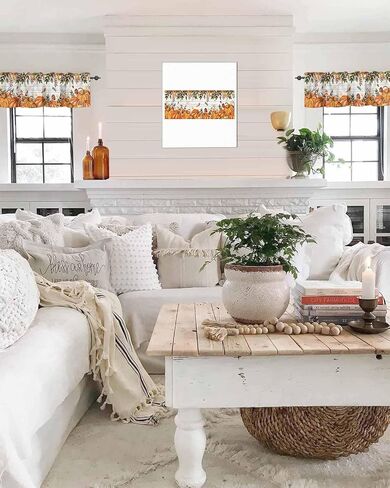 سقوط الشكر الستار الستارة للنوافذ اليقطين قضيب جيب الستارة نافذة العلاجات 1 لوحة الفطر القيقب يترك الخشب الحبوب الستائر القصيرة للمطبخ نوافذ الحمام غرفة نوم 42x12in in Kuwait