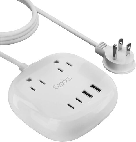 Ceptics USB Power Strip - Surge Protection - Small & Compact Travel Size - Grounded Dual USB + USB-C - Input - Powerful 21W Total, Charging Hub Station, 5 Feet Cord in Kuwait