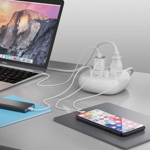 Ceptics USB Power Strip - Surge Protection - Small & Compact Travel Size - Grounded Dual USB + USB-C - Input - Powerful 21W Total, Charging Hub Station, 5 Feet Cord in Kuwait