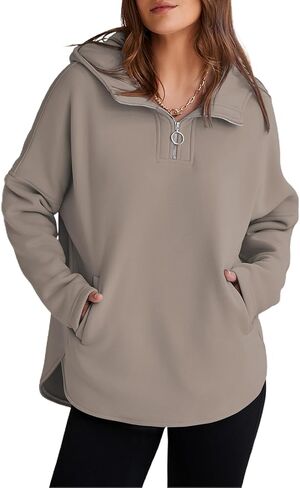 BLENCOT Women Casual Quarter Zip Pullover Hoodie Long Sleeve Half Zipper Sweatshirts Hooded Trendy Fall Outfits With Pockets in Saudi Arabia