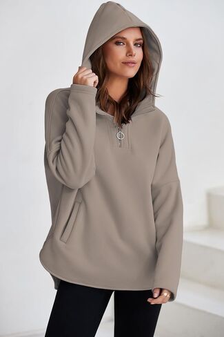 BLENCOT Women Casual Quarter Zip Pullover Hoodie Long Sleeve Half Zipper Sweatshirts Hooded Trendy Fall Outfits With Pockets in Saudi Arabia