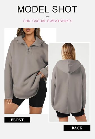 BLENCOT Women Casual Quarter Zip Pullover Hoodie Long Sleeve Half Zipper Sweatshirts Hooded Trendy Fall Outfits With Pockets in Saudi Arabia