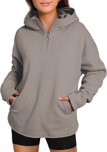 BLENCOT Women Casual Quarter Zip Pullover Hoodie Long Sleeve Half Zipper Sweatshirts Hooded Trendy Fall Outfits With Pockets in Saudi Arabia
