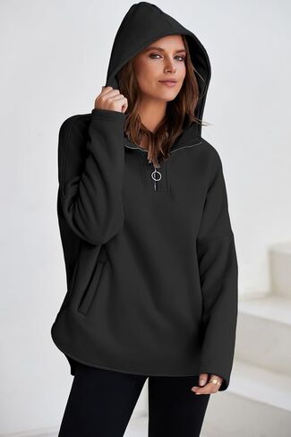 BLENCOT Women Casual Quarter Zip Pullover Hoodie Long Sleeve Half Zipper Sweatshirts Hooded Trendy Fall Outfits With Pockets in Saudi Arabia