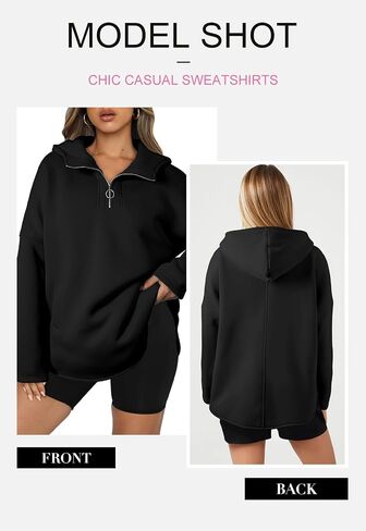 BLENCOT Women Casual Quarter Zip Pullover Hoodie Long Sleeve Half Zipper Sweatshirts Hooded Trendy Fall Outfits With Pockets in Saudi Arabia