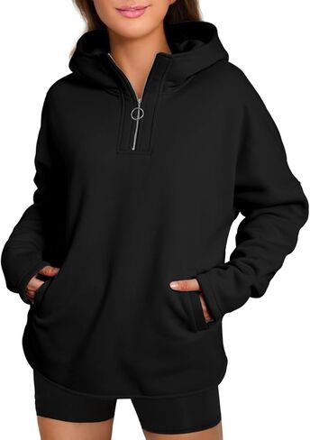 BLENCOT Women Casual Quarter Zip Pullover Hoodie Long Sleeve Half Zipper Sweatshirts Hooded Trendy Fall Outfits With Pockets in Saudi Arabia