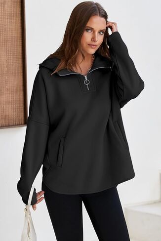 BLENCOT Women Casual Quarter Zip Pullover Hoodie Long Sleeve Half Zipper Sweatshirts Hooded Trendy Fall Outfits With Pockets in Saudi Arabia