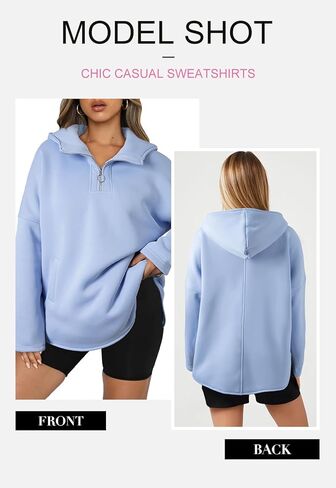 BLENCOT المرأة عادية الربع البريدي كنزة قطيفة كم طويل نصف سستة بلوزات مقنعين ملابس الخريف العصرية مع جيوب in Kuwait