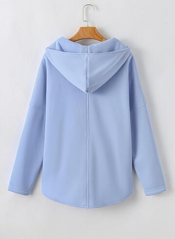 BLENCOT المرأة عادية الربع البريدي كنزة قطيفة كم طويل نصف سستة بلوزات مقنعين ملابس الخريف العصرية مع جيوب in Kuwait