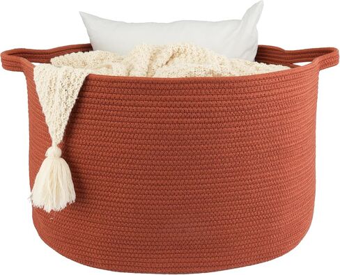 XUANGUO Extra Large Cotton Rope Round Storage Basket 22" x 14" White | Woven basket for blankets, toys, towels, laundry, nursery, living room and pet toy storage. in Saudi Arabia