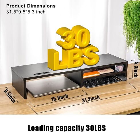 Monitor Stand Riser,2 Tiers Wood Laptop Computer Monitor Riser Stand with Storage Organizer.Desktop Screen Monitor Stand Riser with Storage Organizer for Home Office,31.5 Inch (Black) in Saudi Arabia