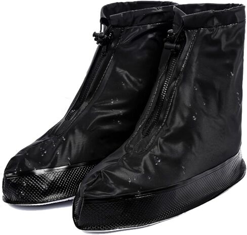 Shoe Covers with Zipper Version Waterproof Shoe Covers Reusable Cycling Galoshes for Rainy and Snowy Outdoors Garden etc, Rain Boots for Men Women Kid(Black, Large) in Saudi Arabia