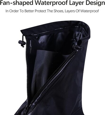 Shoe Covers with Zipper Version Waterproof Shoe Covers Reusable Cycling Galoshes for Rainy and Snowy Outdoors Garden etc, Rain Boots for Men Women Kid(Black, Large) in Saudi Arabia
