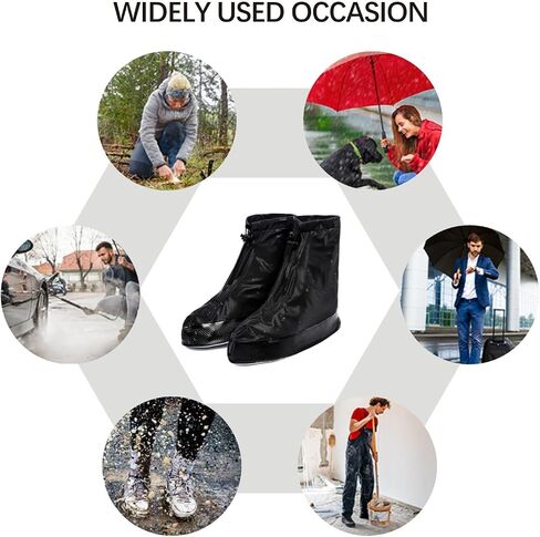 Shoe Covers with Zipper Version Waterproof Shoe Covers Reusable Cycling Galoshes for Rainy and Snowy Outdoors Garden etc, Rain Boots for Men Women Kid(Black, Large) in Saudi Arabia