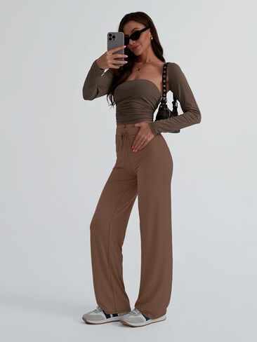 Trendy Queen Wide Leg Pants Woman Casual Yoga Pants Baggy Lounge Sweatpants Flare High Waisted Leggings with Drawstring in Saudi Arabia