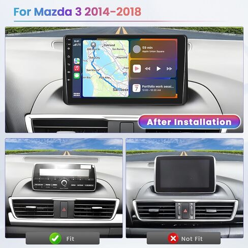 لراديو Mazda 3 2014-2018، 8 Core 4+64GB Android 13 ستيريو سيارة 9 بوصة IPS شاشة لمس راديو السيارة مع Carplay اللاسلكي Android Auto 59UI GPS WiFi 32EQ DSP كاميرا احتياطية in Saudi Arabia