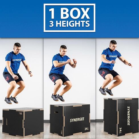 Synergee 3 in 1 Non-Slip Plyometric Box for Jump Training and Conditioning. Wooden Plyo and Soft Plyo Box All in One Jump Trainer. Sizes 20/18/16, 16/14/12 in Saudi Arabia