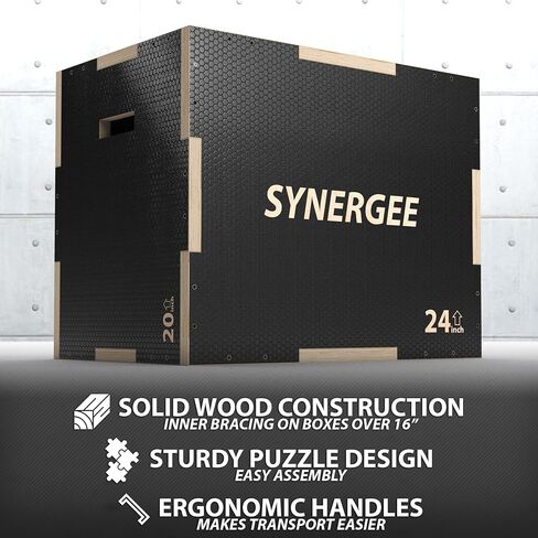 Synergee 3 in 1 Non-Slip Plyometric Box for Jump Training and Conditioning. Wooden Plyo and Soft Plyo Box All in One Jump Trainer. Sizes 20/18/16, 16/14/12 in Saudi Arabia