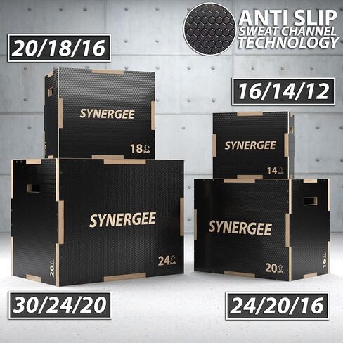 Synergee 3 in 1 Non-Slip Plyometric Box for Jump Training and Conditioning. Wooden Plyo and Soft Plyo Box All in One Jump Trainer. Sizes 20/18/16, 16/14/12 in Saudi Arabia