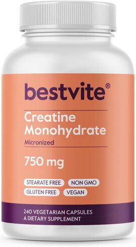 BESTVITE Creatine Monohydrate 750mg (240 Vegetarian Capsules) - Micronized - No Stearates - Vegan - Non GMO - No Gelatin - Gluten Free - Creatine Capsules in Saudi Arabia