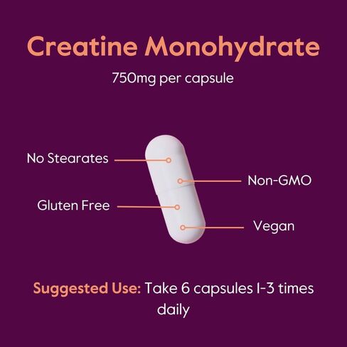 BESTVITE Creatine Monohydrate 750mg (240 Vegetarian Capsules) - Micronized - No Stearates - Vegan - Non GMO - No Gelatin - Gluten Free - Creatine Capsules in Saudi Arabia
