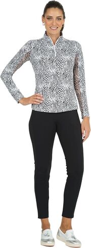IBKUL Athleisure Wear واقي من الشمس UPF 50+ Icefil Cooling Tech Alena طباعة كم طويل رقبة وهمية - 10539 أسود / أبيض Alena XS in Kuwait
