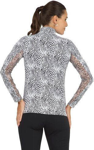 IBKUL Athleisure Wear واقي من الشمس UPF 50+ Icefil Cooling Tech Alena طباعة كم طويل رقبة وهمية - 10539 أسود / أبيض Alena XS in Kuwait