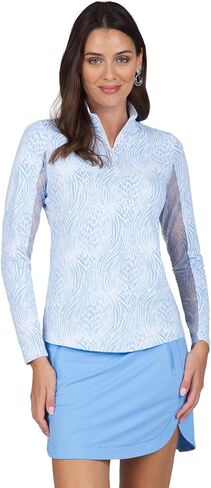 IBKUL Athleisure Wear واقي من الشمس UPF 50+ Icefil Cooling Tech Alena طباعة كم طويل رقبة وهمية - 10539 أسود / أبيض Alena XS in Kuwait