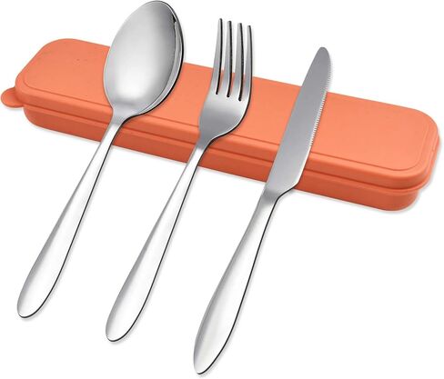 Travel Silverware Set with Case, 4Pcs Portable Forks Spoons and Knives Set, Reusable Utensils for Lunch Box Office Work School Camping Picnic (Orange) in Saudi Arabia