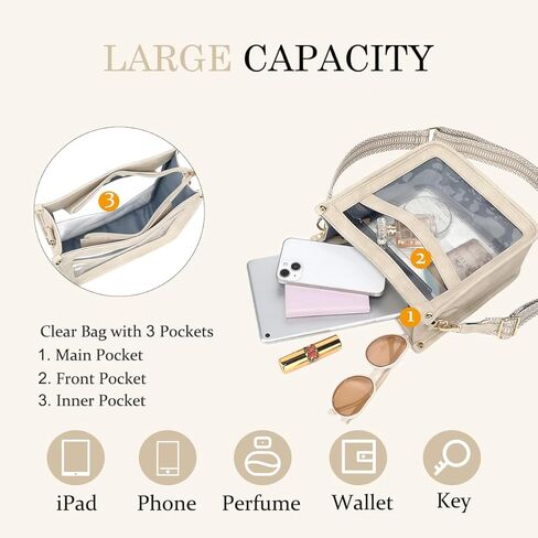 LOXOMU Clear Crossbody Bag Stadium Approved - Clear Stadium Purse with Guitar Strap, Clear Bag for Stadium Events, Concerts in Kuwait