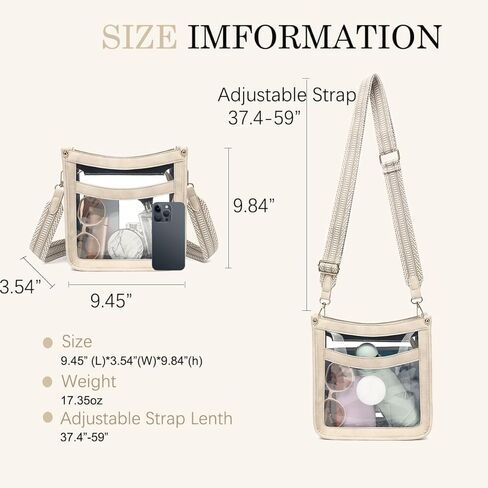 LOXOMU Clear Crossbody Bag Stadium Approved - Clear Stadium Purse with Guitar Strap, Clear Bag for Stadium Events, Concerts in Kuwait