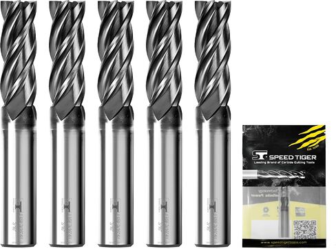 SPEED TIGER EISE 1/4" Carbide Square End Mill - 4 Flutes Milling Bits Set for Alloy Steels, Hardened Steels, Aluminum, Copper, Cast Iron, HRC 50 Deg AlTiN Coating, CNC Router Bits (2pcs) in Kuwait