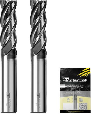 SPEED TIGER EISE 1/4" Carbide Square End Mill - 4 Flutes Milling Bits Set for Alloy Steels, Hardened Steels, Aluminum, Copper, Cast Iron, HRC 50 Deg AlTiN Coating, CNC Router Bits (2pcs) in Kuwait