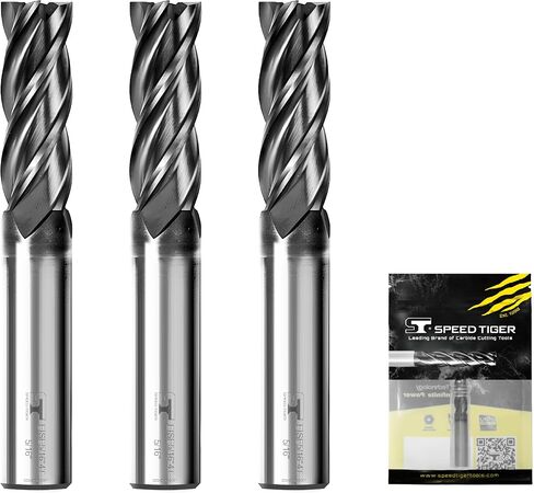 SPEED TIGER EISE 1/4" Carbide Square End Mill - 4 Flutes Milling Bits Set for Alloy Steels, Hardened Steels, Aluminum, Copper, Cast Iron, HRC 50 Deg AlTiN Coating, CNC Router Bits (2pcs) in Kuwait