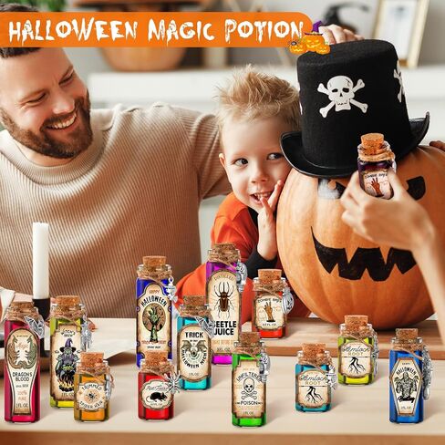 104 Pcs Halloween Potion Bottles with Cork Set Halloween Decorations Indoor Apothecary Bottles Decorations with Labels Stickers Charms Pendants Ropes and Funnels for Halloween Tiered Tray Decor in Saudi Arabia