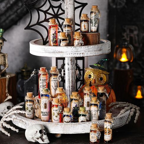 104 Pcs Halloween Potion Bottles with Cork Set Halloween Decorations Indoor Apothecary Bottles Decorations with Labels Stickers Charms Pendants Ropes and Funnels for Halloween Tiered Tray Decor in Saudi Arabia