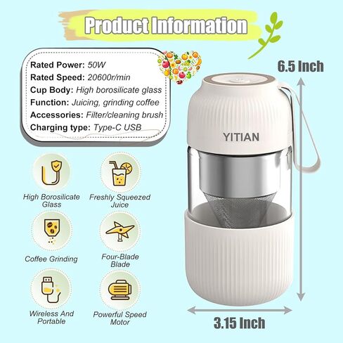 4 In 1 Portable Blender, Personal Size Blender for Shakes and Grind Coffee with 4 Ultra Sharp Blades, 10Oz Powerful Juicer, Mini Blender Cup for Office, Gym, Kitchen in Saudi Arabia