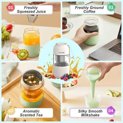 4 In 1 Portable Blender, Personal Size Blender for Shakes and Grind Coffee with 4 Ultra Sharp Blades, 10Oz Powerful Juicer, Mini Blender Cup for Office, Gym, Kitchen in Saudi Arabia