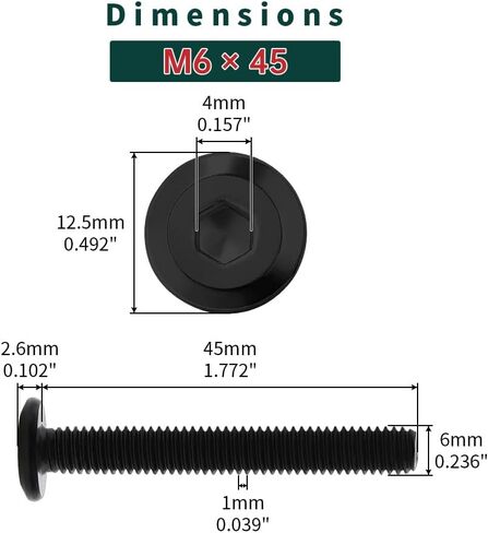 براغي ربط برأس مسطحة M6-1.0 × 65 مم مع مجموعة صواميل ربط M6 × 15 مم 10 مجموعات، 18-8 (304) براغي ربط برأس مسطحة من الفولاذ المقاوم للصدأ، مطلية باللون الأسود، Fayeploo (مع مفتاح ربط سداسي) in Kuwait