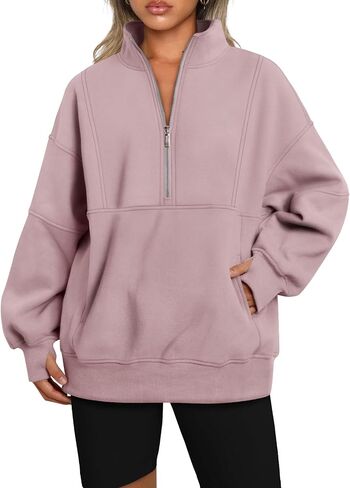 AUTOMET Women's Half Zip Oversized Sweatshirts Fleece Long Sleeve Hoodies Casual Sweaters with Pockerts in Saudi Arabia