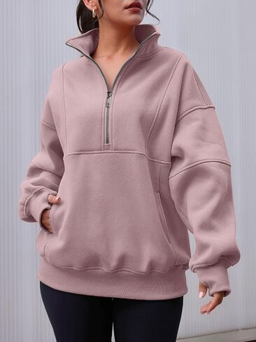 AUTOMET Women's Half Zip Oversized Sweatshirts Fleece Long Sleeve Hoodies Casual Sweaters with Pockerts in Saudi Arabia