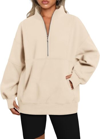 AUTOMET Women's Half Zip Oversized Sweatshirts Fleece Long Sleeve Hoodies Casual Sweaters with Pockerts in Saudi Arabia