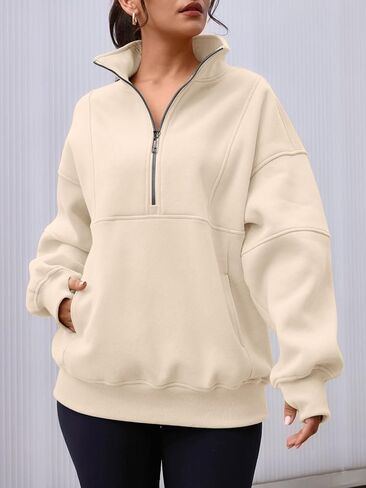 AUTOMET Women's Half Zip Oversized Sweatshirts Fleece Long Sleeve Hoodies Casual Sweaters with Pockerts in Saudi Arabia